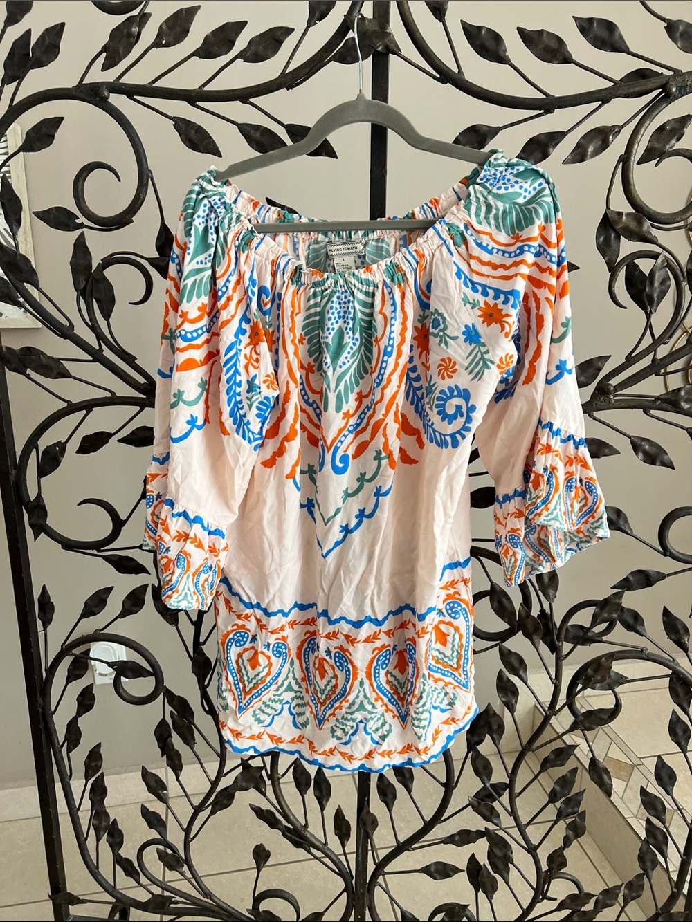 Flying Tomato Embroidered Off-Shoulder Peasant dress- Multicolor